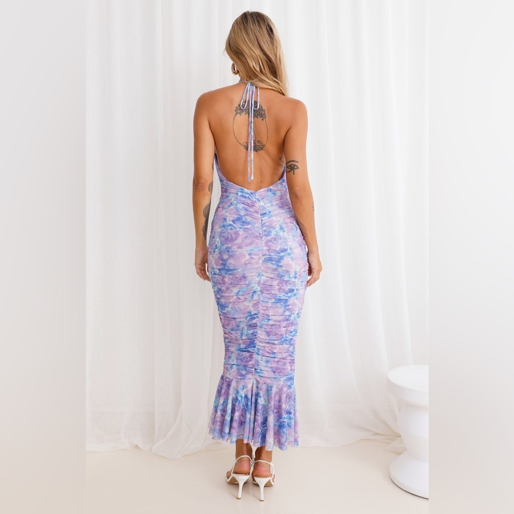NWT HELLO MOLLY NIGHTS OF BLISS HALTER MIDI DRESS PURPLE - Size M US 6 - Picture 4 of 12